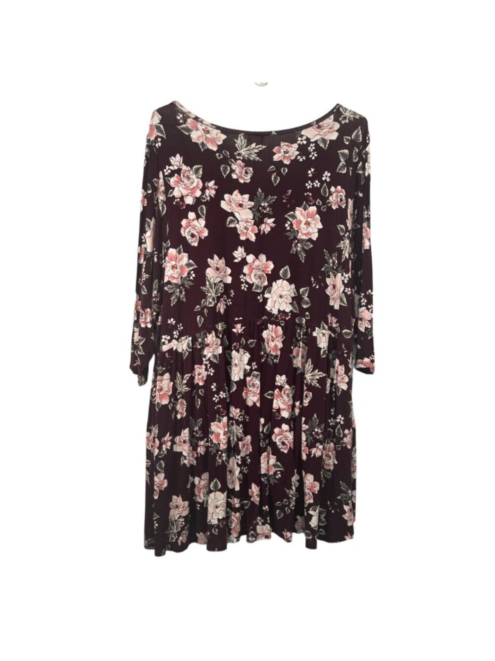 Torrid Womens Tunic Dress Burgundy Floral Size 4 Stretch Jersey 3/4 Sleeve - Picture 3 of 5